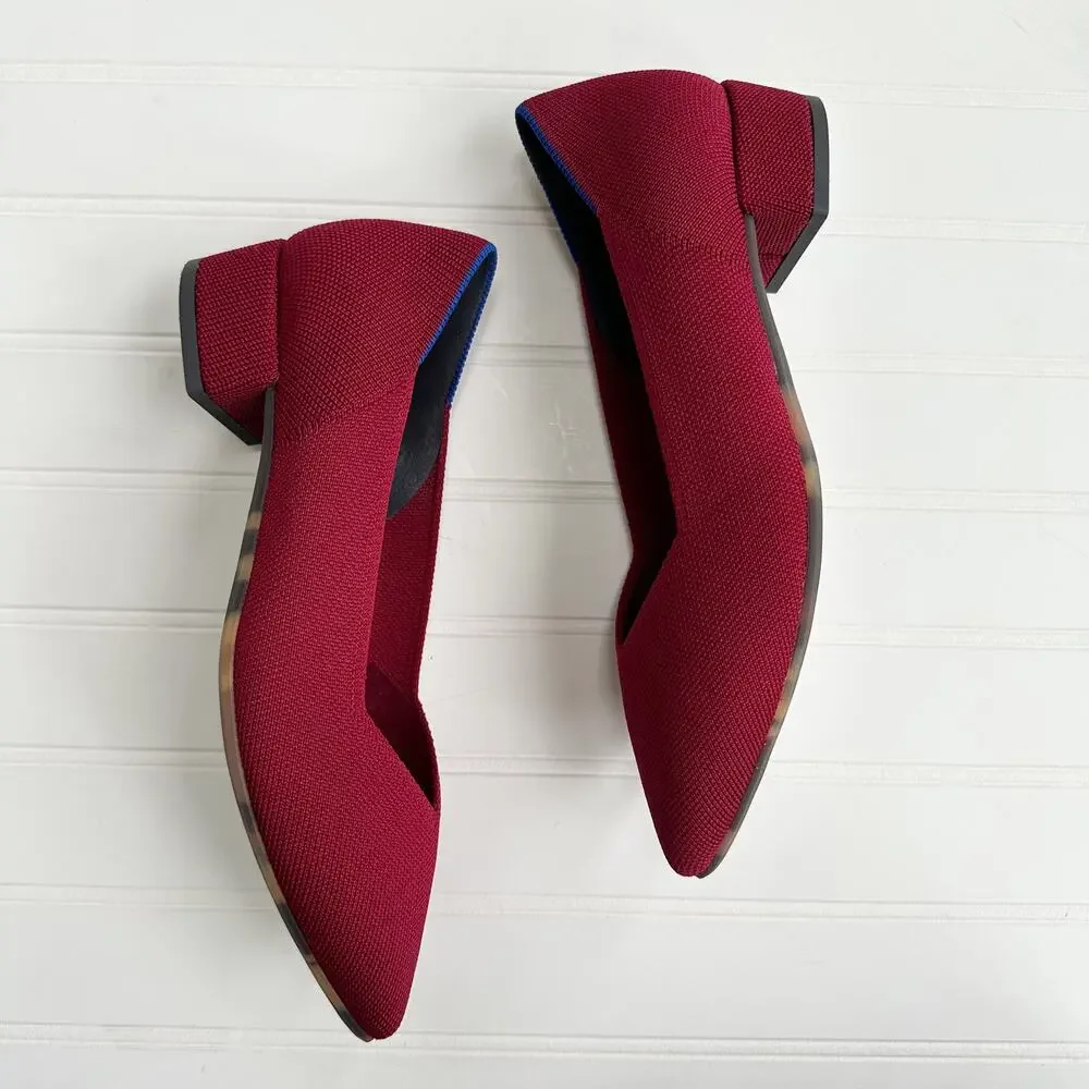 Rothy's Pointed Toe Low Block Heel Pumps in Burgundy with Blue Trim - Picture 8 of 8